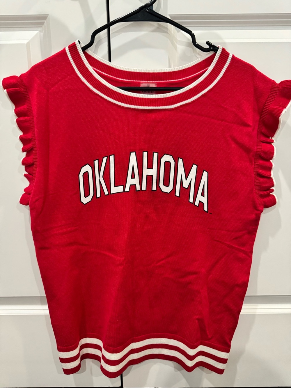 Oklahoma Red Sleeveless Ruffle-Trim Knit Tank